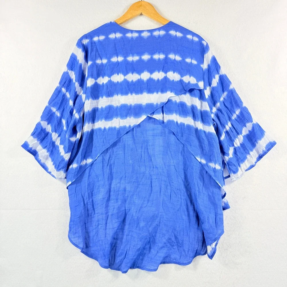 Catherines Cardigan Women 1X Blue Tie Dye Open Front Boho Coastal Flowy Kimono